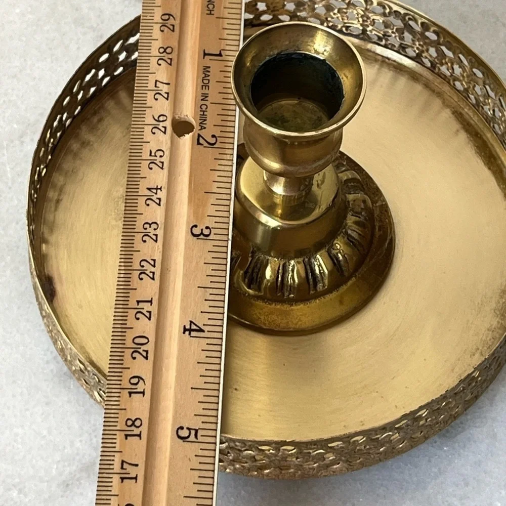 Vintage filigree candleholder with tray and feet